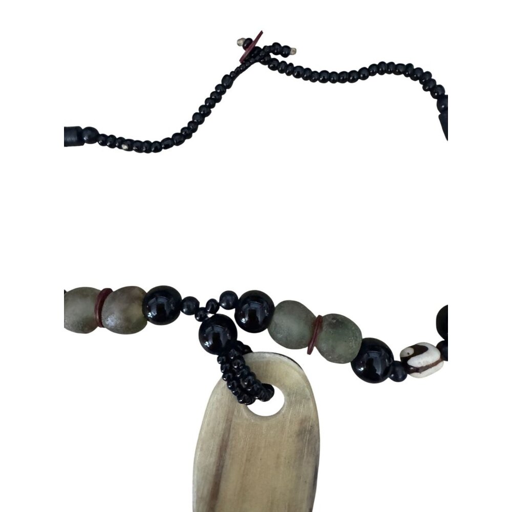 Ethnic Tribal Prehnite & Tagua Nut Beaded Necklace With Glass Accents - Picture 7 of 8